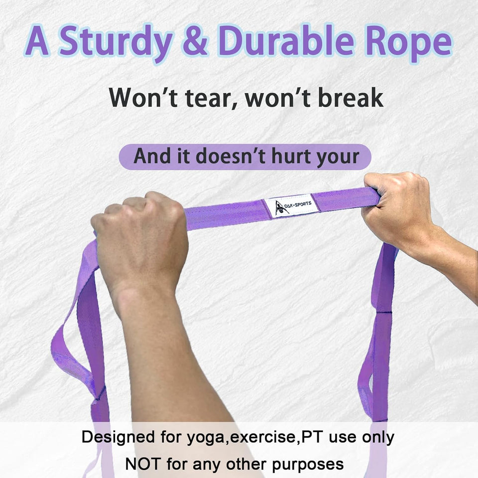 Stretching Strap Yoga Strap with Loops, Stretch Straps for Physical Therapy, Non-Elastic Exercise Strap for Pilates, Dance and Gymnastics with Workout Guide