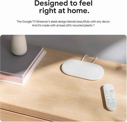 Google TV Streamer 4K - Fast Streaming Entertainment on Your TV with Voice Search Remote - Watch Movies, Shows, Live TV, and Netflix in 4K HDR - Smart Home Control - 32 GB of Storage - Porcelain