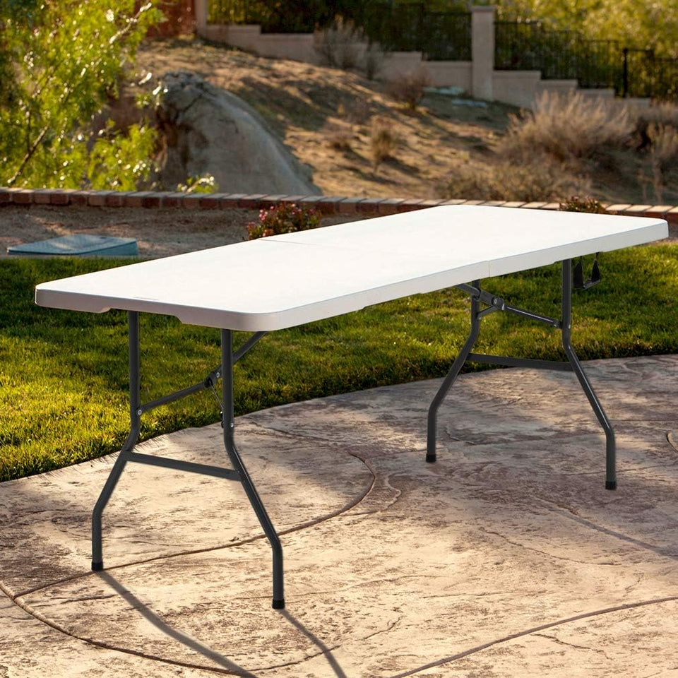 6FT Picnic Table Folding Table Camping Table Plastic Table Fold Up Table Lock for Party Event,White