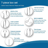 7pcs Professional Dental Tools Kit, Stainless Steel Tooth Scraper, Plaque Tartar Cleaner, Personal and Pets Use