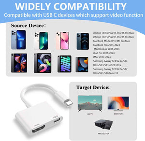 kinhaly usb c to hdmi adapter for tv, 4k@60hz with charging port, compatible for iphone 16/15 series and galaxy