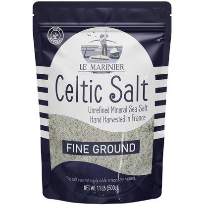 Le Marinier Celtic Salt Organic Fine Ground, 1.1lb - 18oz. Mineral Rich. 100% Natural and Unrefined. French Sea Salt Organic Vital Minerals. Hand Harvested Mineral Salt (1.1lb Fine Ground)