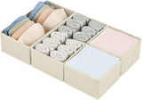 DIMJ Drawer Organizers Clothes, Set of 4 Dresser Organizer Bins, Fabric Closet Organizers and Storage, Shallow Drawer Dividers for Nursery, Clothing, Baby Clothes, Socks, Underwears, Tie (Beige)