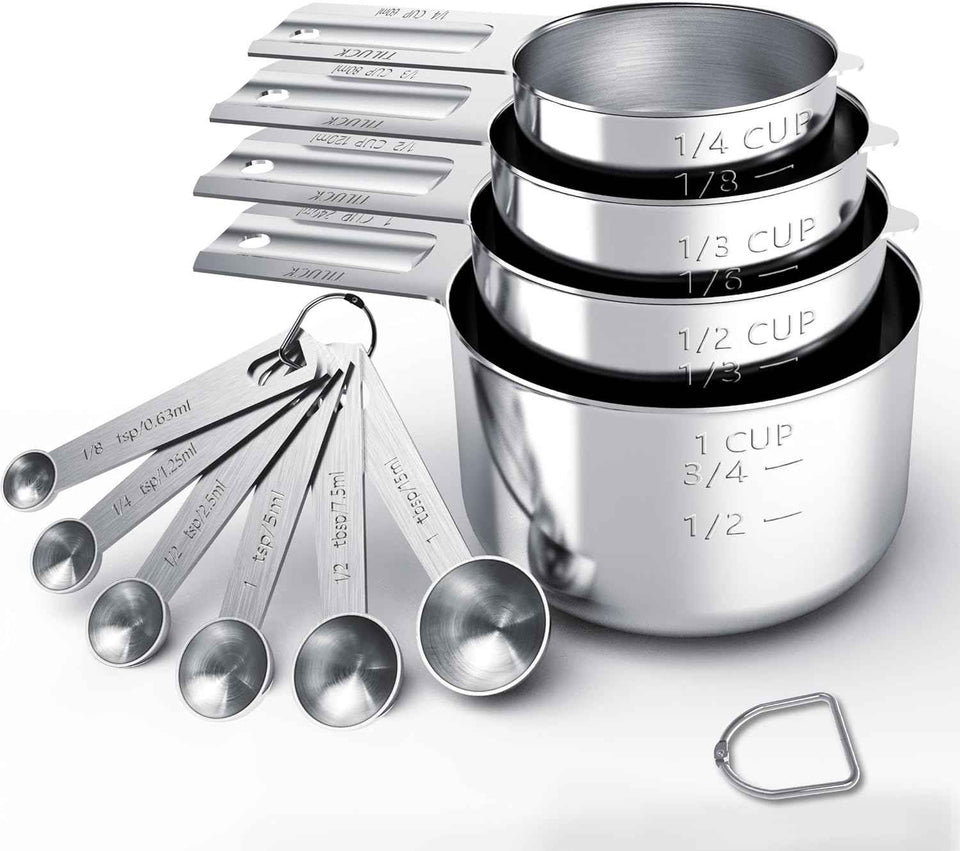 TILUCK 10-Piece Stainless Steel Measuring Cups and Spoons Set for Cooking and Baking
