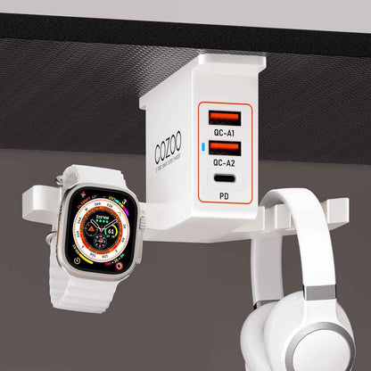 cozoo Headphone Stand with USB Charger Under Desk Headset Holder Mount 3 USB Charging Station,iWatch Stand Watch Dock Dual Earphone Hanger Hook,PC Accessories Gifts,UL Tested