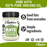 Chosen Foods 100% Avocado Oil-Based Classic Mayonnaise, Gluten-Free, Low-Carb, Keto Diet Friendly, 12 fl oz