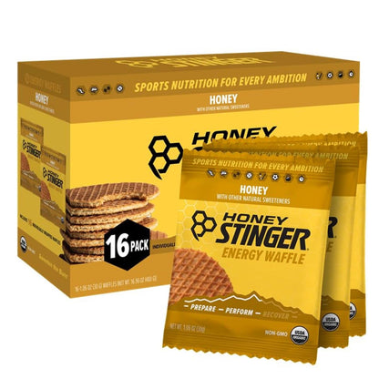 Honey Stinger Organic Honey Waffle, Energy Stroopwafel for Exercise, Endurance and Performance, Sports Nutrition for Home & Gym, Pre and Post Workout, Box of 16 Waffles, 16.96 Ounce (Pack of 16)