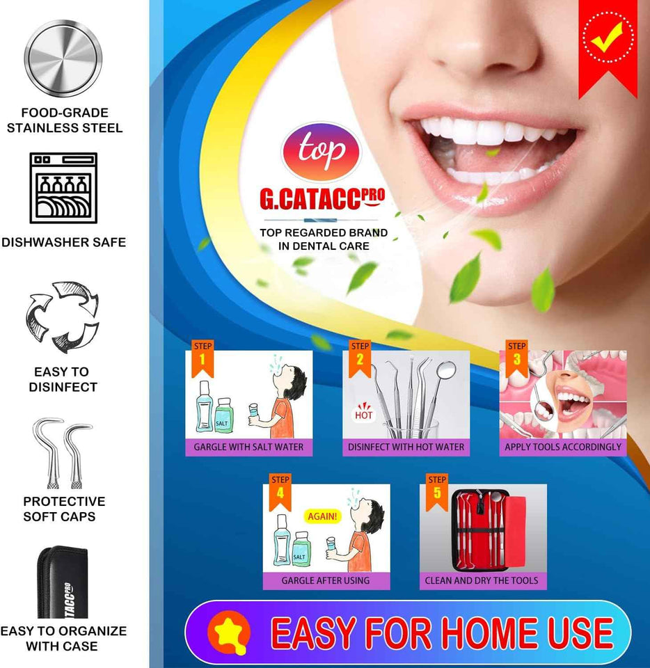 G.CATACC dental pick teeth cleaning tools, professional stainless steel tooth scraper, easy to use for adults and pets