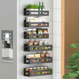 4 Pack Magnetic Spice Rack for Refrigerator, Spice Rack Organizer, Moveable Magnetic Shelf Fridge Organizer with 4 Hooks for Kitchen and Oven Organization, Black