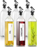GMISUN Olive Oil Dispenser for Kitchen, 4 Pack 17 fl oz Glass Oil Dispensers Bottle, Cooking Soy Sauce Bottle Container Cruet with Plastic Pourer Spout, Funnel and Labels, Clear