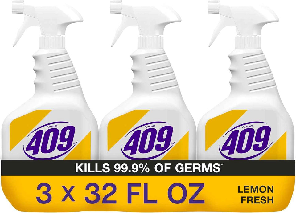 Lemon Fresh Formula 409 Multi-Surface Cleaner Spray Bottles, 32 Fluid Ounces, Pack of 3 for Homes and Offices