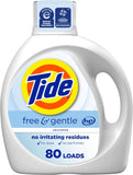 Tide Free & Gentle Liquid Laundry Detergent, 105 fl oz, 80 Loads, HE Compatible