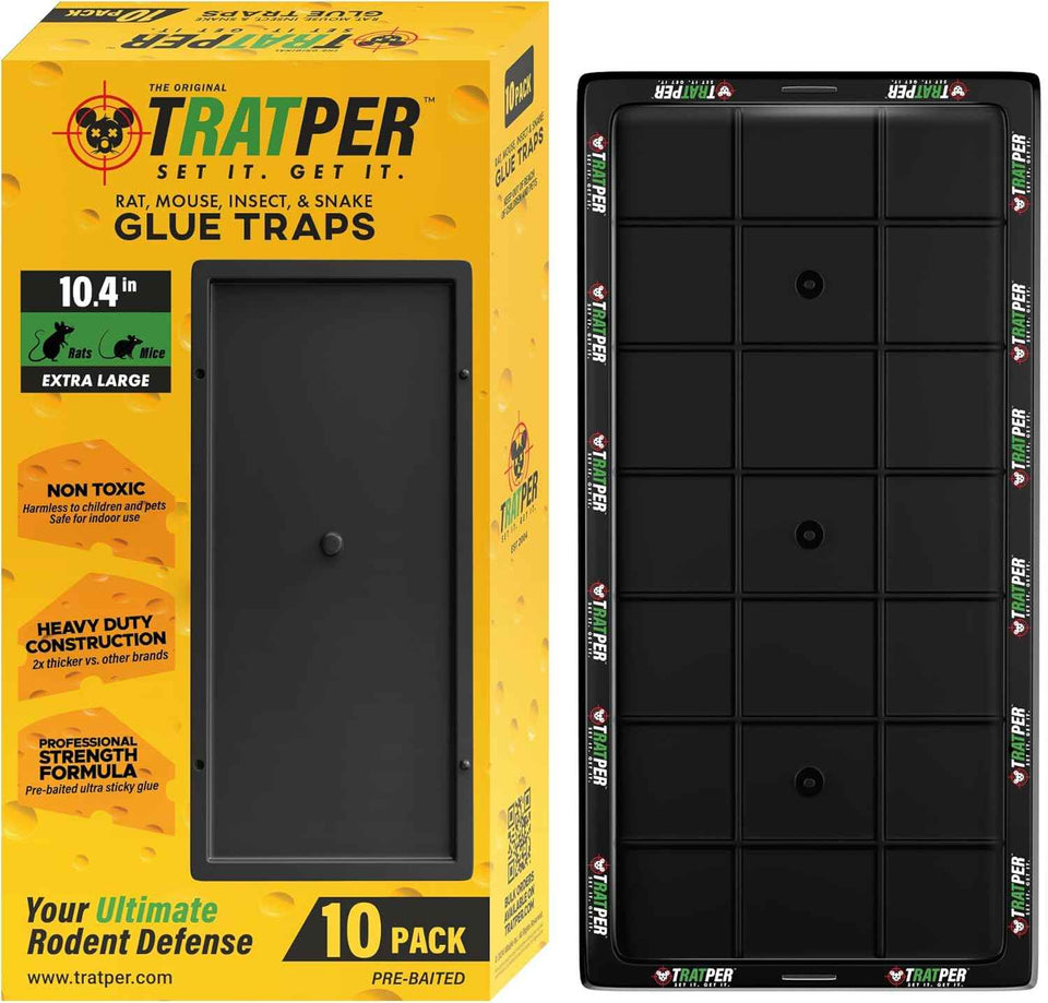 Heavy Duty Plastic Glue Traps for Mice, Rats, Snakes, Lizards, Insects - Extra Strength, Pre-Baited Adhesive - 10 Pack