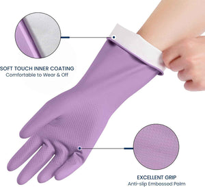 Reusable Rubber Dishwashing Gloves, 4 Pairs Kitchen Gloves for Washing Dishes and Cleaning, Non-Slip Grip, Flocked Lining, Perfect for Women and Men