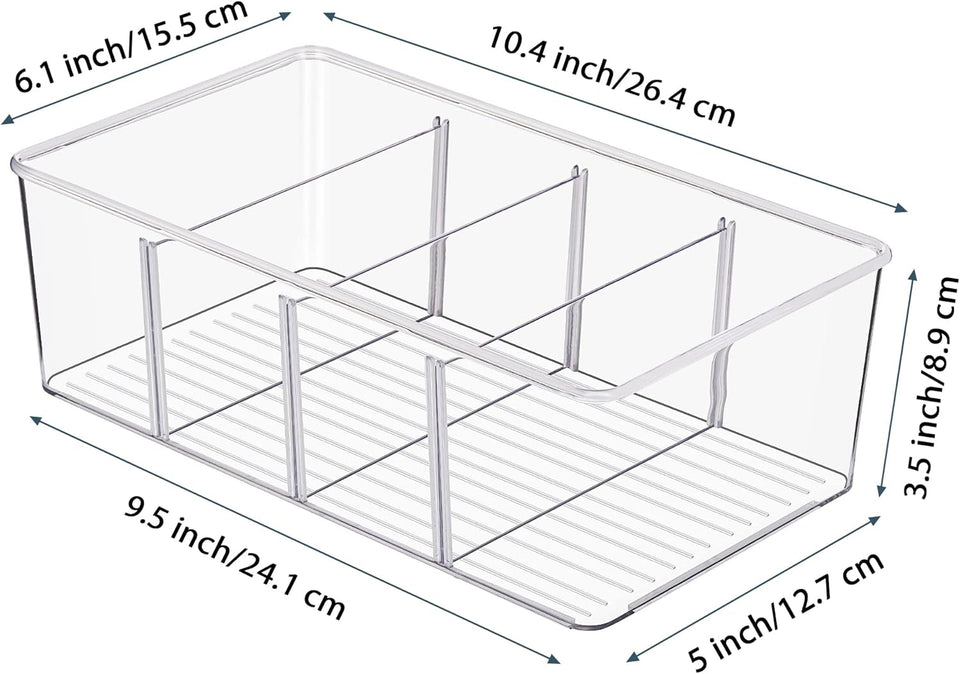 Vtopmart 8 Pack Food Storage Organizer Bins, Clear Plastic Bins for Pantry, Kitchen, Fridge, Cabinet Organization and Storage, 4 Compartment Holder for Packets, Snacks, Pouches, Spice Packets
