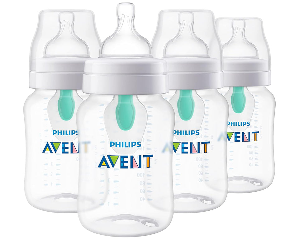 Philips Avent 9oz Anti-Colic Baby Bottle with AirFree Vent, 4pk, Clear, Flow 2 Nipples, 1m+