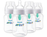 Philips Avent 9oz Anti-Colic Baby Bottle with AirFree Vent, 4pk, Clear, Flow 2 Nipples, 1m+