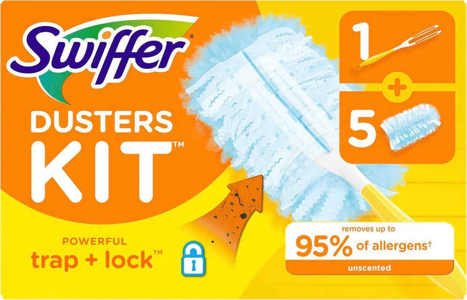 Swiffer TRAP + LOCK Duster Starter Kit, Includes 1 Handle and 5 Dusters for Allergen-Grabbing Dusting