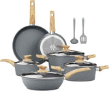 Kitchen Academy Induction Pots and Pans Set Non Stick - 12 Piece Granite Cookware Set, Black Kitchen Nonstick Cooking Pans Set