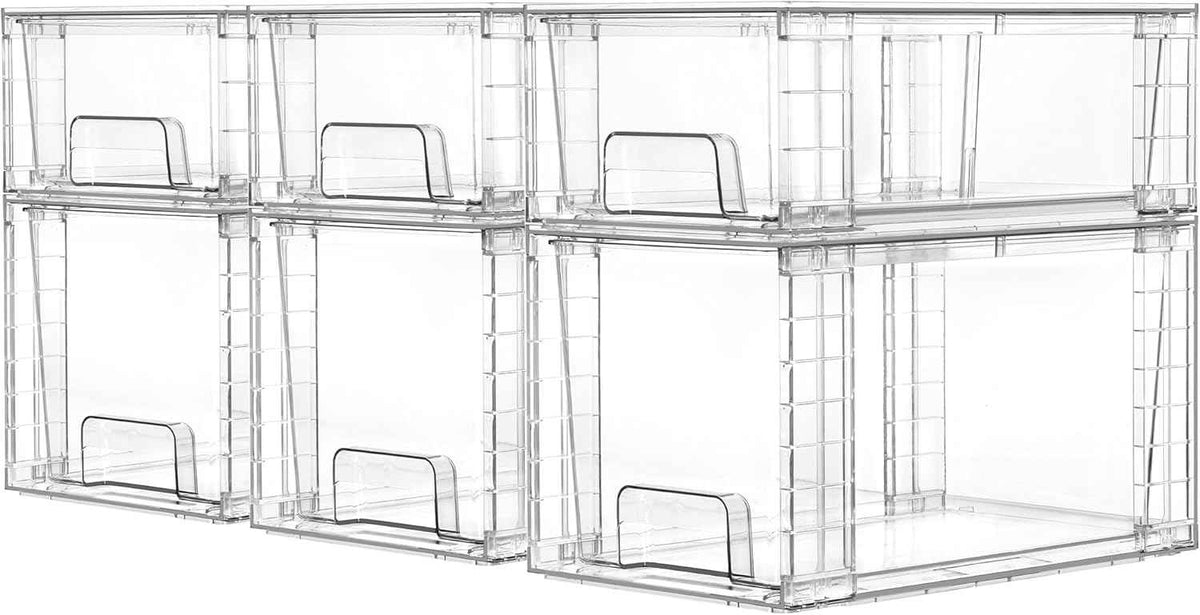 Vtopmart 4 Pack Clear Stackable Storage Drawers,Under Sink and Kitchen Organizers Storage,Easy to Assemble Plastic Drawers for Baby Bottle,Medicine, Bathroom,Cabinet and Pantry Organization
