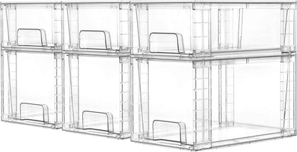 Vtopmart 4 Pack Clear Stackable Storage Drawers,Under Sink and Kitchen Organizers Storage,Easy to Assemble Plastic Drawers for Baby Bottle,Medicine, Bathroom,Cabinet and Pantry Organization