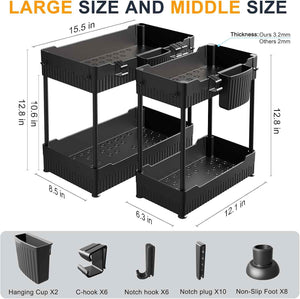 2-Pack Under Sink Organizer: Multipurpose Storage Shelf for Kitchen and Bathroom