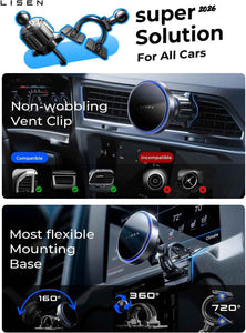 15w magsafe car mount charger for iphone 17-12, samsung, pixel - magnetic wireless cars charger