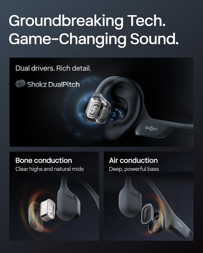 SHOKZ New OpenRun Pro 2- Bone Conduction Headphones, Open-Ear Bluetooth Wireless Sport Earphones for Running, Workouts - Sweat Resistant, Secure Comfortable Fit -Deep Bass, Smart Mic, Reflective Strip