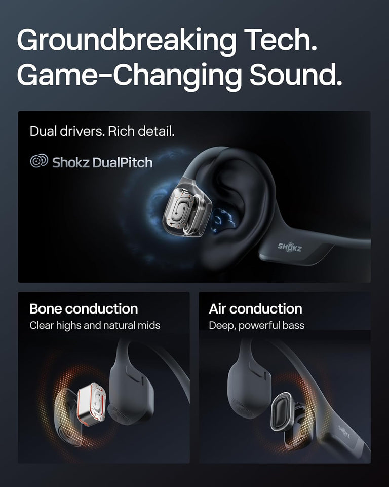 SHOKZ New OpenRun Pro 2- Bone Conduction Headphones, Open-Ear Bluetooth Wireless Sport Earphones for Running, Workouts - Sweat Resistant, Secure Comfortable Fit -Deep Bass, Smart Mic, Reflective Strip