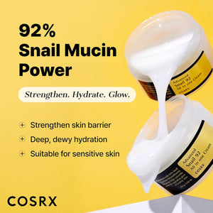 cosrx snail mucin 92% face moisturizer, 3.52 oz, lightweight, korean skin care cream