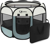 Dog Cat Playpen, Puppy Pet Playpen Indoor for Small Dogs Tent Crates Cage Outdoor, Portable Pop Up Dog Kennel Playpen with Carrying Case for Dogs/Cats/Rabbits, Removable Zipper Top, Grey