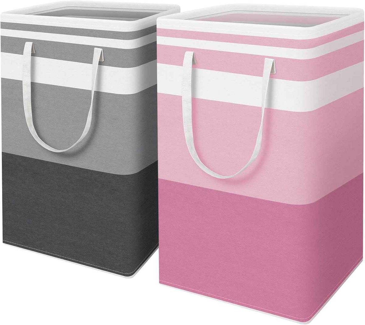 HomeHacks 2 Pack Large Laundry Baskets, Waterproof, Freestanding Laundry Hampers, Collapsible Clothes Hamper with Reinforced Handles in Laundry Room, College Dorm, Bathroom, Bedroom (Grey, 75Lx2)