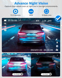 Dash Cam Front and Rear, 2.5K+1440P Triple Car Camera with 32GB Card, 3 Channel Dash Camera for Cars, G-Sensor, 3.16” IPS Screen, 24Hr Parking, 170°Wide Angle, Loop Recording, IR Night Vision, Blue