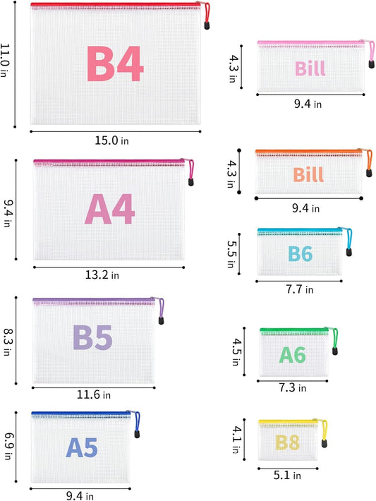 JARLINK 18 Pack 8 Sizes Mesh Pouch, 9 Colors, Waterproof Zipper Bags Document Multipurpose Travel Bags for Office, School, Board Game, Puzzles, Cosmetics, Travel Accessories, and Home Organization