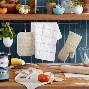 KitchenAid Quilted Cotton Terry Cloth Oven Mitt, Pot Holder, Kitchen Towel 4-Pack Set, Heat Resistant, Silicone Grip