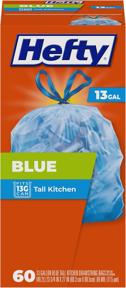 Hefty Blue Trash Bags, Blue, 13 Gallon, 60 Counthou