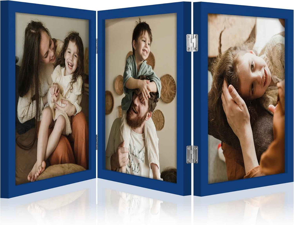 decorUhome Triple 4x6 Picture Frame Vertical, Engineered Wood Trifold Photo Frame with Plexiglass for Tabletop Display, 4x6, Black