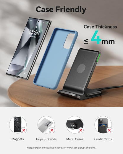 INIU Wireless Charger, 15W Fast Qi Certified Wireless Charging Station with Sleep-Friendly Adaptive Light Compatible with iPhone 16 15 14 13 Pro XS 8 Plus Samsung Galaxy S25 S24 S23 Note 20 Google etc - Zynora