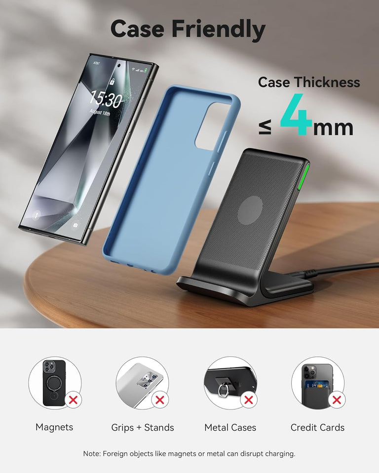 INIU Wireless Charger, 15W Fast Qi Certified Wireless Charging Station with Sleep-Friendly Adaptive Light Compatible with iPhone 16 15 14 13 Pro XS 8 Plus Samsung Galaxy S25 S24 S23 Note 20 Google etc - Zynora