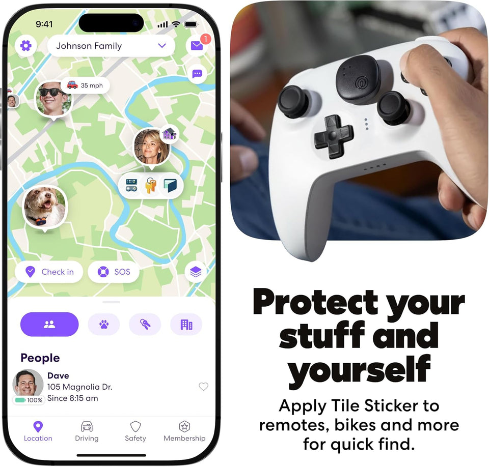 Life360 Tile Sticker - Small Bluetooth Tracker, Remote Finder and Item Locator for Bikes, Glasses and More. Both iOS and Android Compatible. Phone Finder. 1-Pack (Black)