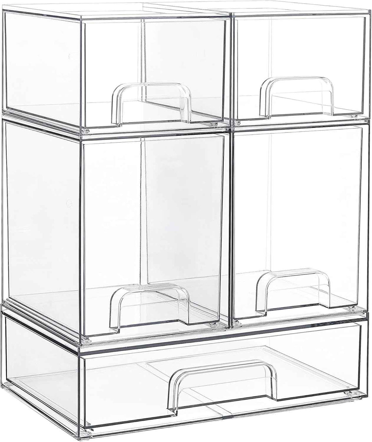 Vtopmart Stackable Storage Drawers Set of 5, Clear Plastic Organizer Bins for Baby Bottle, Beauty Supplies Storage, Ideal for Kichen Countertop, Vanity, Bathroom, Cabinet, Pantry Organization