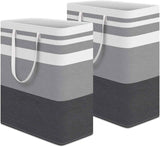 HomeHacks 2 Pack Large Laundry Baskets, Waterproof, Freestanding Laundry Hampers, Collapsible Clothes Hamper with Reinforced Handles in Laundry Room, College Dorm, Bathroom, Bedroom (Grey, 75Lx2)
