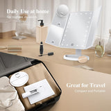 HUONUL Makeup Mirror, Vanity Mirror with Lights, 2X/3X/10X Magnification, Touch Control, Trifold, Dual Power Supply, Gifts for Women, Wife, Mom, Girls,Dorm Room Essentials
