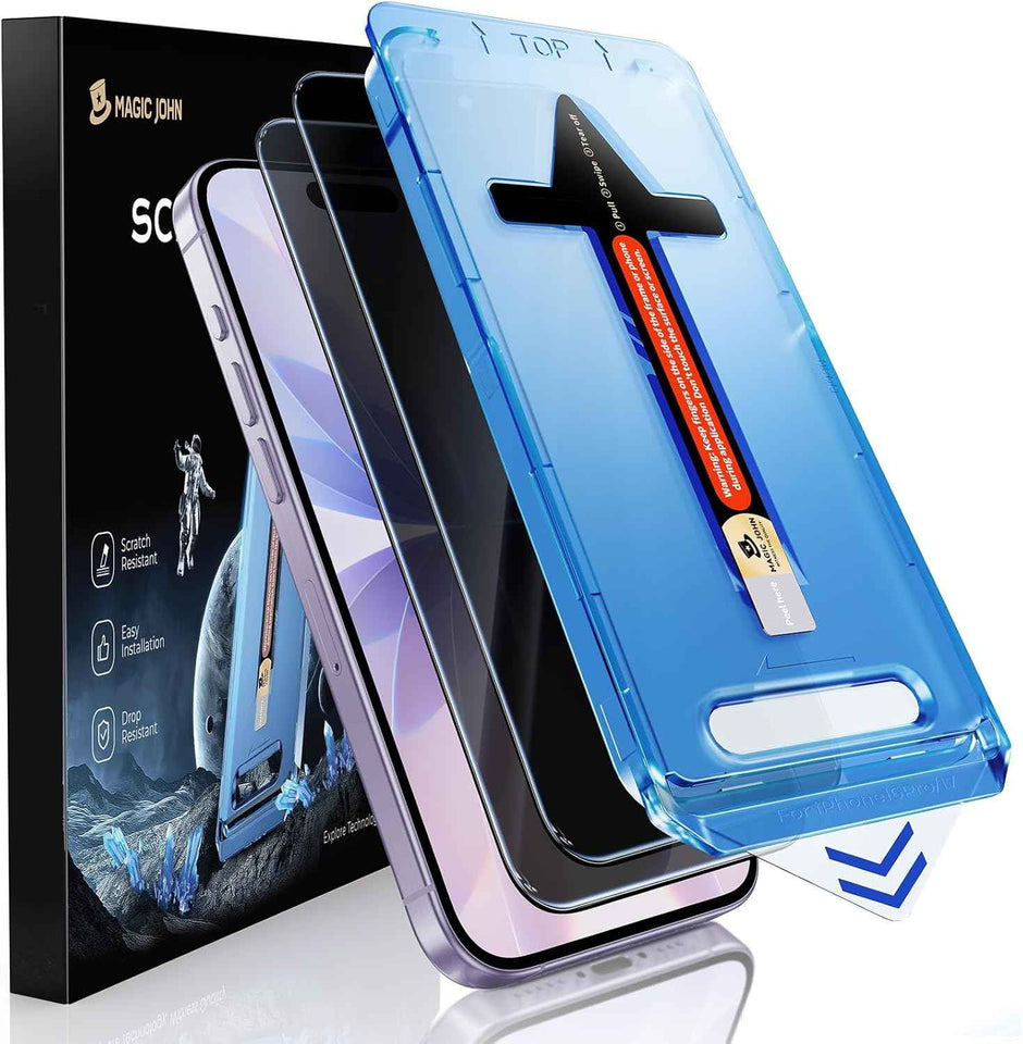 MAGIC JOHN 2 Pack for iPhone 17 Pro Max 6.9 inch Privacy Glass Screen Protector-[Anti-Spy] Auto Dust-Elimination, Bubble Free, Easy Installation, Daily Drop Protection