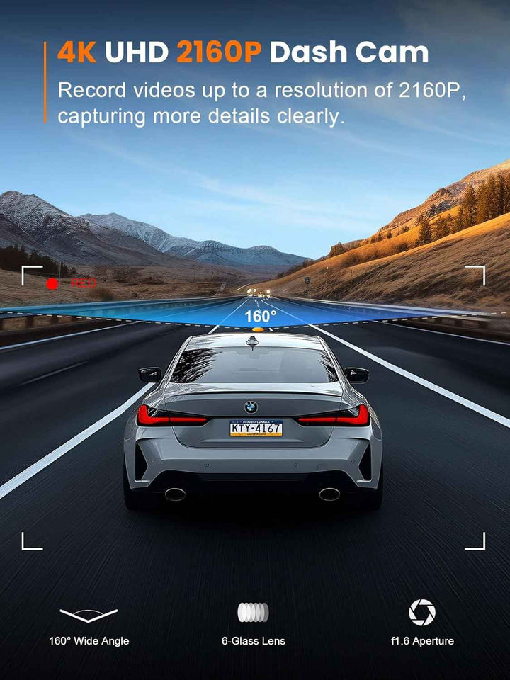 Galphi-Q2 4K dash cam with 5G WiFi, 64GB card, loop recording, and 24-hour parking monitor