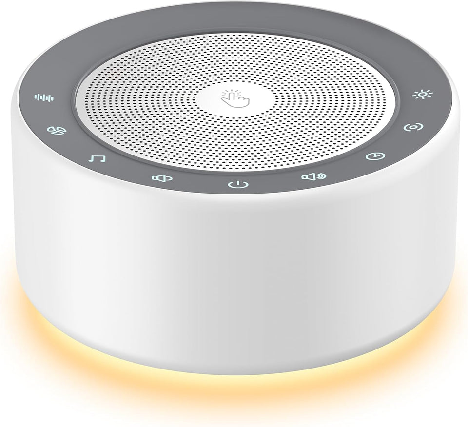 Kipcush White Noise Machine with Night Light – Nursery Sound Machine with Soft Non-Glare Lamp, 30 Soothing Sounds, 8 Color Lights, Up to 8-Hour Timer for Baby & Adults