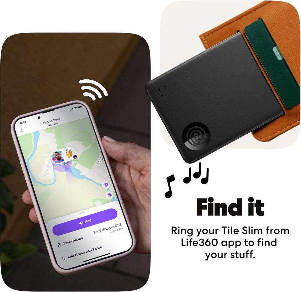 Life360 Tile Starter Pack - Bluetooth Trackers and Item Finders for Keys, Wallets & More. Both iOS and Android Compatible. Phone Finder. 2-Pack (Black Mate/Slim)