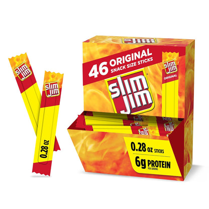 Slim Jim Smoked Meat Sticks, Original Flavor, 6g Protein Per Serving, Snack Size, 0.28 oz. (46 Count)