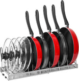 Pot Rack Organizer -Expandable Pot and Pan Organizer for Cabinet,Pot Lid Organizer Holder with 10 Adjustable Compartment for Kitchen Cabinet Cookware Baking Frying Rack,Bronze