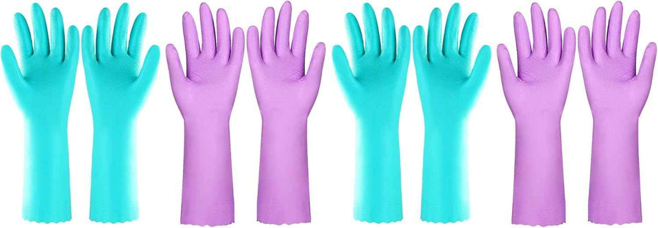 Elgood Reusable Dishwashing Cleaning Gloves with Latex free, Cotton lining,Kitchen Gloves 2 Pairs,Purple+blue Medium